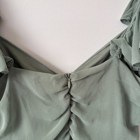 Zara Ruffled Sleeve Draped Mini Dress Green Size Small - Picture 11 of 13